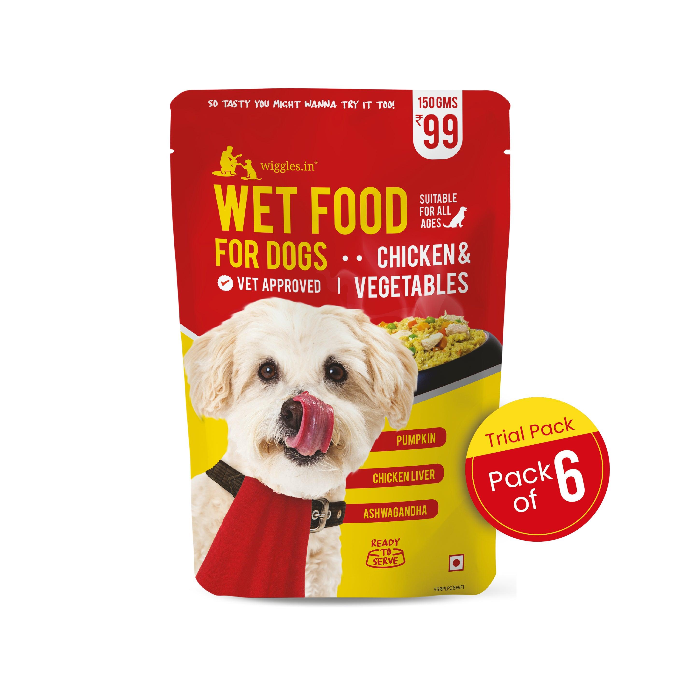 Wiggles Wet Dog Food - Real Chicken & Veggies for Puppies, Adults & Seniors | High Nutrition, Easy Digestion, and Irresistible Taste, 150gms - Wiggles