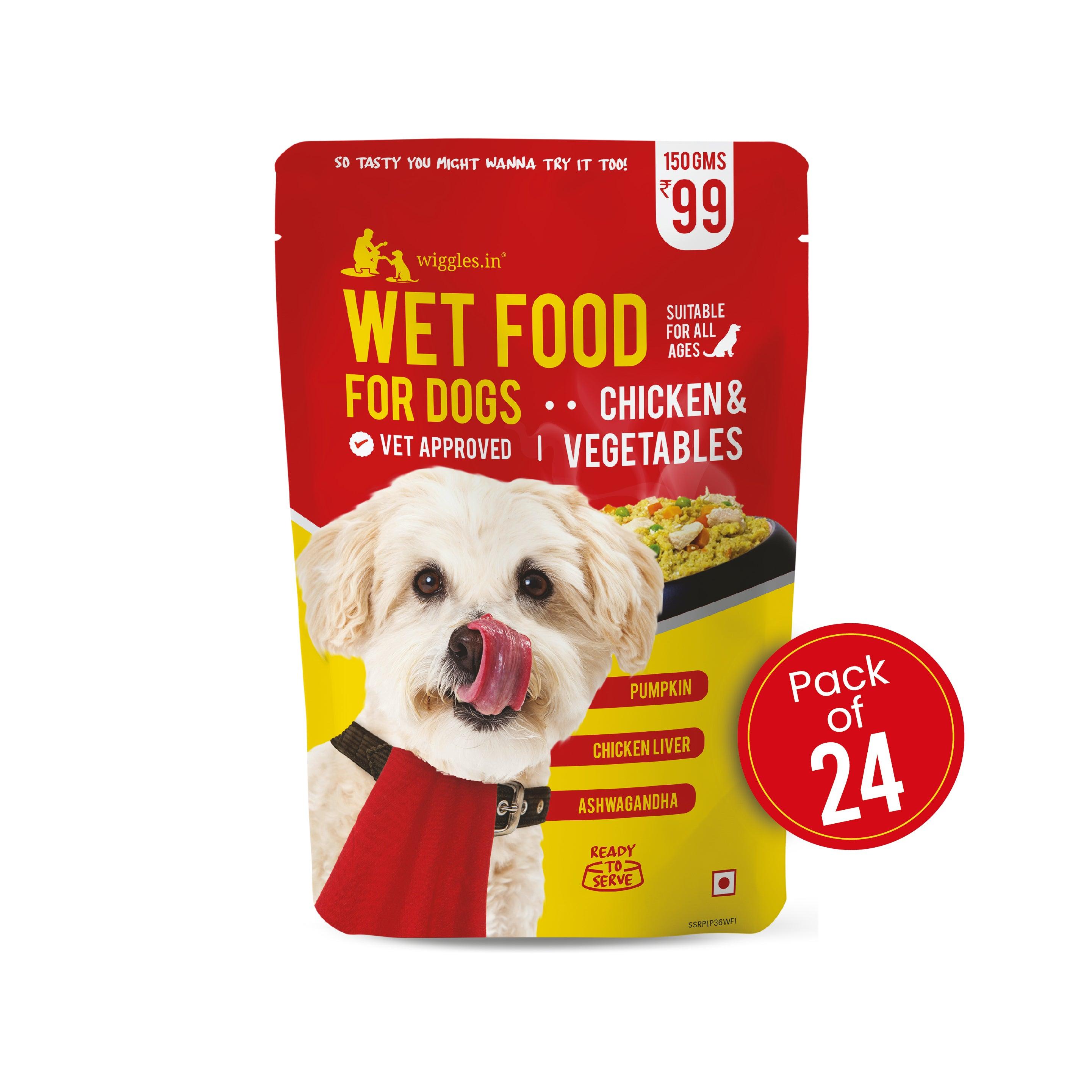 Wiggles Wet Dog Food - Real Chicken & Veggies for Puppies, Adults & Seniors | High Nutrition, Easy Digestion, and Irresistible Taste, 150gms - Wiggles