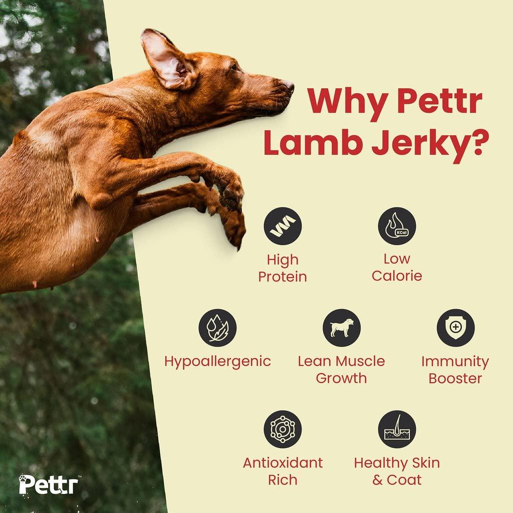 Pettr Farmland Meat Lamb Jerky for Dogs Puppy, 80g - Boneless Lamb, Turmeric & Rosemary Extract - Wiggles.in