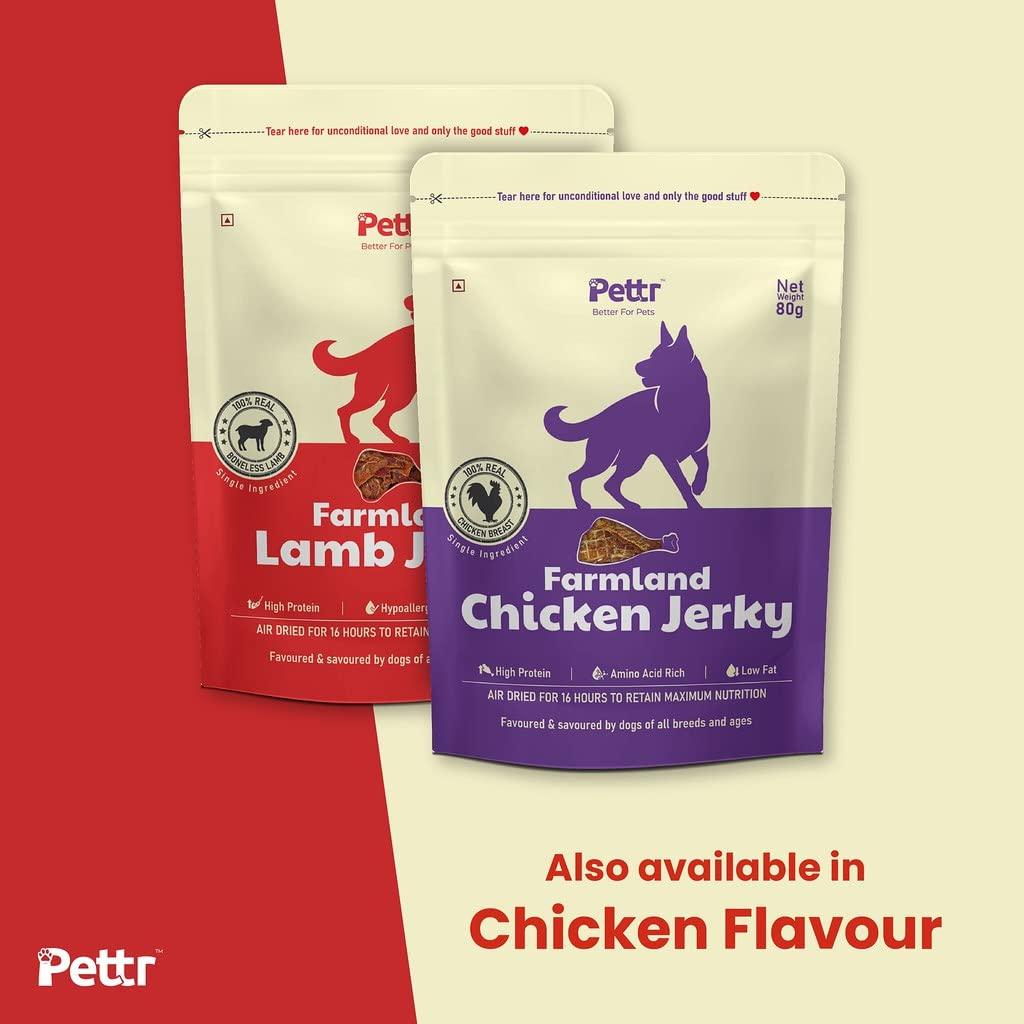 Pettr Farmland Meat Lamb Jerky for Dogs Puppy, 80g - Boneless Lamb, Turmeric & Rosemary Extract - Wiggles.in